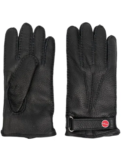 Kiton Luxurious Leather Gloves With Logo Plaque For Men In Black