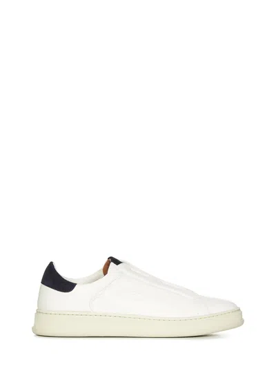 Kiton Luxury White Slip-on Sneakers With Suede Accents