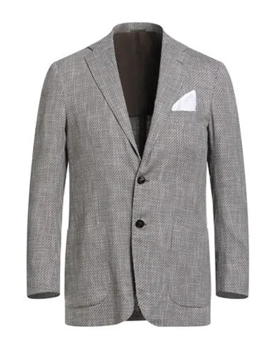 Kiton Man Blazer Light Brown Size 42 Virgin Wool, Silk, Cotton, Polyamide, Elastane In Gray