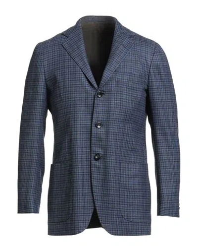 Kiton Man Blazer Navy Size 40 Virgin Wool, Silk, Linen In Blue