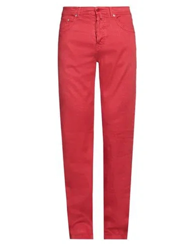 Kiton Man Jeans Red Size 35 Linen, Cotton, Elastane In Red