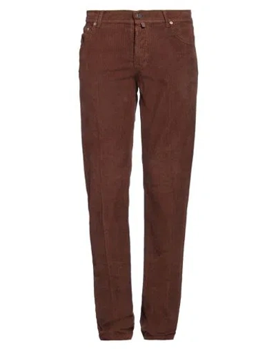 Kiton Logo-patch Slim-cut Trousers In Brown