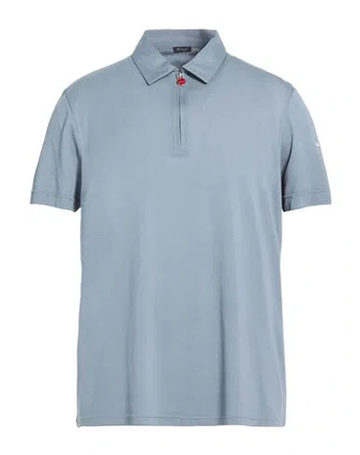 Kiton Man Polo Shirt Grey Size 3xl Cotton, Polyester In Blue