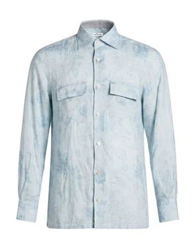 Kiton Man Shirt Azure Size S Linen In Blue