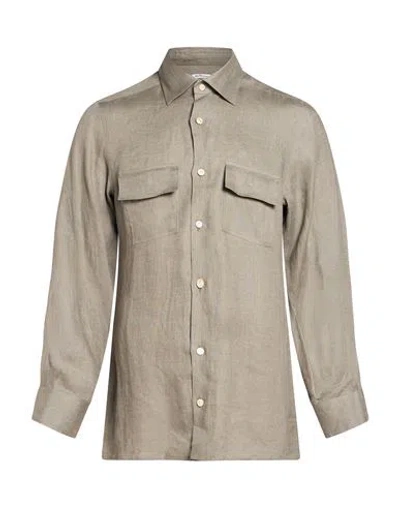 Kiton Man Shirt Grey Size M Linen In Neutral