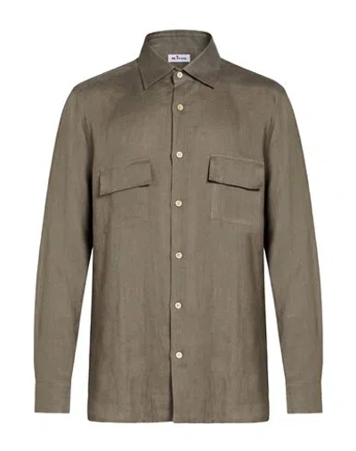 Kiton Man Shirt Khaki Size 4xl Linen In Brown