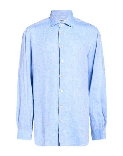 Kiton Man Shirt Light Blue Size 17 Linen