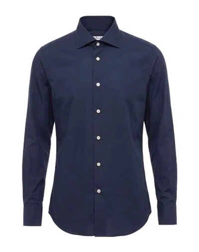 Kiton Man Shirt Navy Size 15 Cotton In Blue