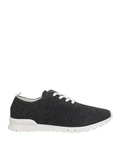 Kiton Man Sneakers Gunmetal Size 10 Textile Fibers In Black