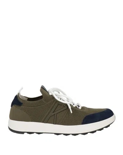 Kiton Man Sneakers Military Green Size 9.5 Leather, Textile Fibers