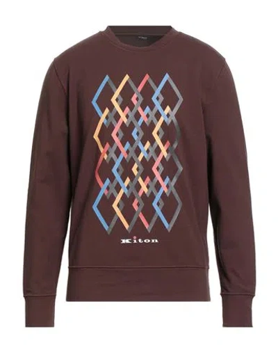 Kiton Man Sweatshirt Chocolate Brown Size L Cotton, Elastane