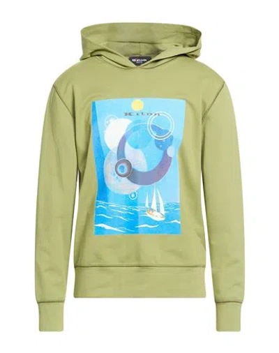 Kiton Man Sweatshirt Military Green Size L Cotton, Elastane