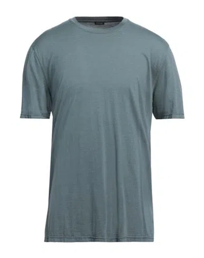 Kiton Man T-shirt Slate Blue Size L Silk, Cotton
