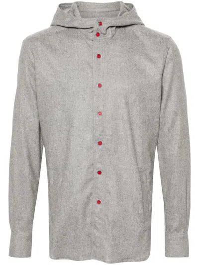 Kiton Mariano Flannel Hooded Shirt In Grey