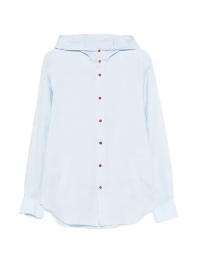 Kiton Mariano Shirt Hood Long Sleeves Pockets In Blue