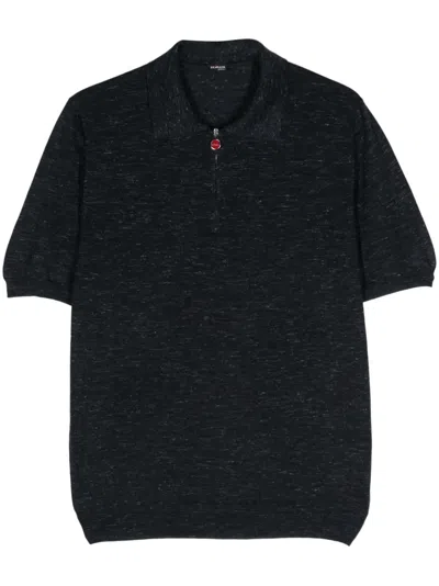 Kiton Mélange Fine-knit Polo Shirt In Blau