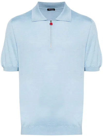 Kiton Mélange Fine-knit Polo Shirt In Blau