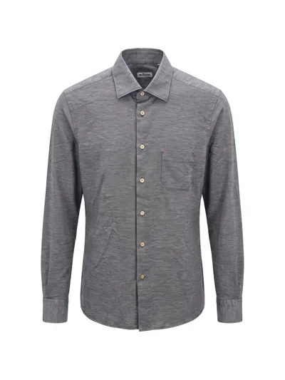 Kiton Mélange-effect Chest-pocket Shirt In Gray
