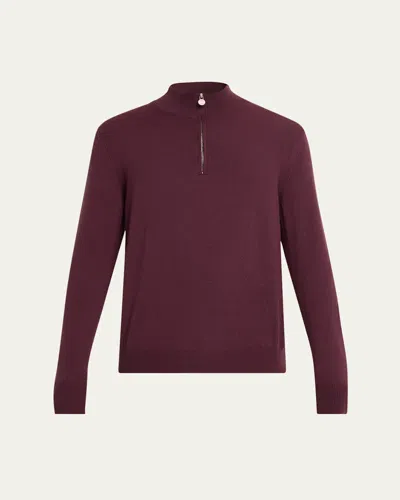 Kiton Men's 12gg Cashmere Mock Neck Quarter-zip Sweater In Red