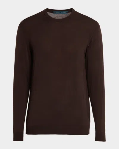 Kiton Men's 14 Micron Wool Crewneck Sweater In Brown