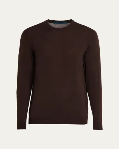 Kiton Men's 14 Micron Wool Crewneck Sweater In Brown