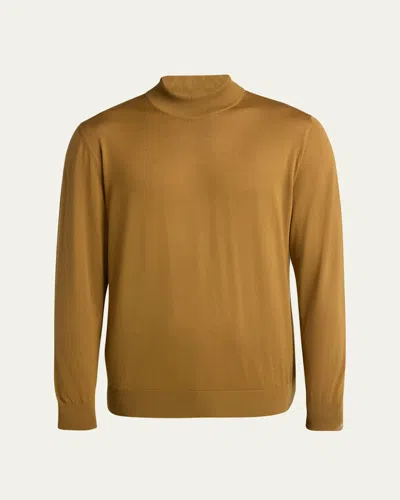 Kiton Men's 14-micron Wool Mock Neck Sweater In Brown