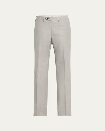 Kiton Men's 15 Micron Flat-front Trousers In Light Gray