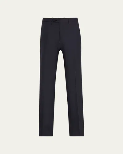 Kiton Men's 15 Micron Flat-front Trousers In Navy