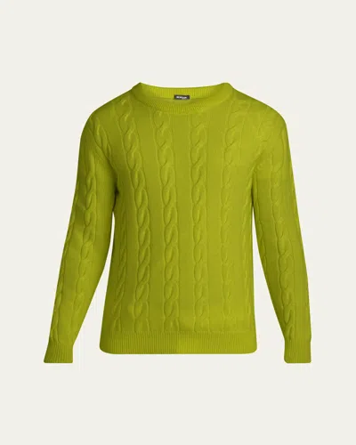 Kiton Men's 3-ply Cashere Cable Knit Crewneck Sweater In Green