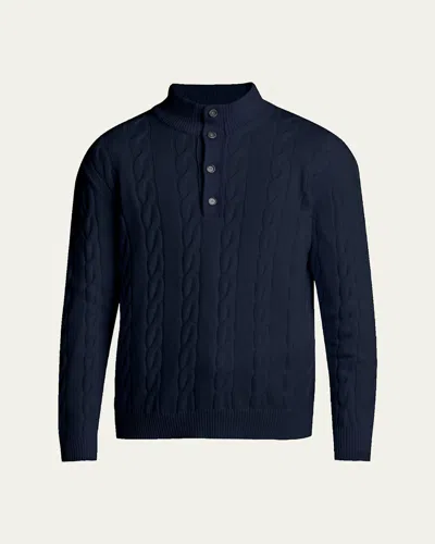 Kiton Men's 3-ply Cashere Cable Knit Mock Neck Sweater In Navy