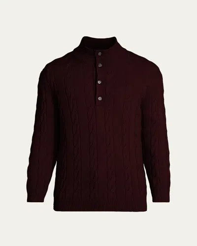 Kiton Men's 3-ply Cashere Cable Knit Mock Neck Sweater In Ruby/burgundy