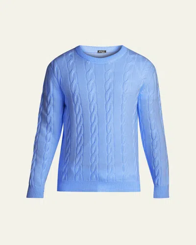 Kiton Men's 3-ply Cashmere Cable Knit Crewneck Sweater In Blue
