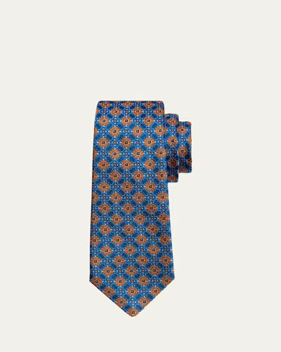 Kiton Men's 7-fold Geometric Jacquard Silk Tie In Blu Mult