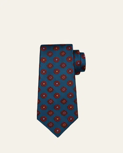 Kiton Blue Tie With Multicolored Pattern In Turq Teal