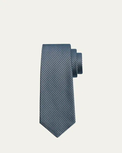 Kiton Men's 7-fold Micro-houndstooth Silk Tie In Lt Blu