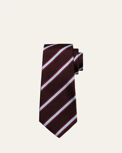 Kiton Men's 7-fold Multi-stripe Silk Tie In Dk Red