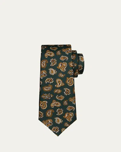 Kiton Men's 7-fold Paisley Silk Tie In Grn