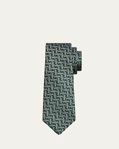 Kiton Men's Abstract Geometric Silk Jacquard 7-fold Tie In Green