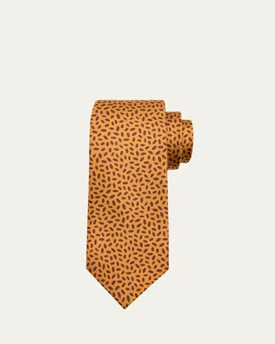 Kiton Men's Abstract Micro-oval Silk 7-fold Tie In Orange