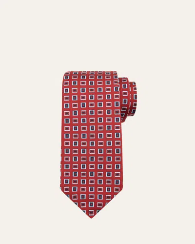 Kiton Men's Abstract Rectangle Silk 7-fold Tie In Red