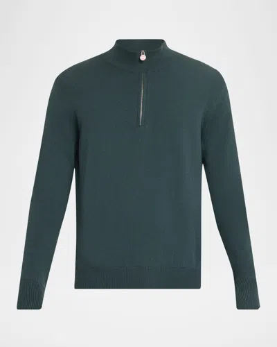 Kiton Men's 12gg Cashmere Mock Neck Quarter-zip Sweater In Green