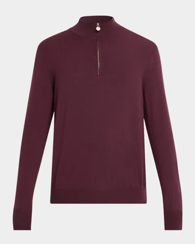 Kiton Men's 12gg Cashmere Mock Neck Quarter-zip Sweater In Red