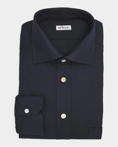 Kiton Men & Apos;s Brushed Cotton Flannel Dress Shirt In Black