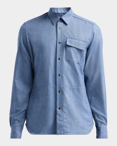 Kiton Men's Buba Virgin Wool & Cashmere Button-front Shirt In Blue