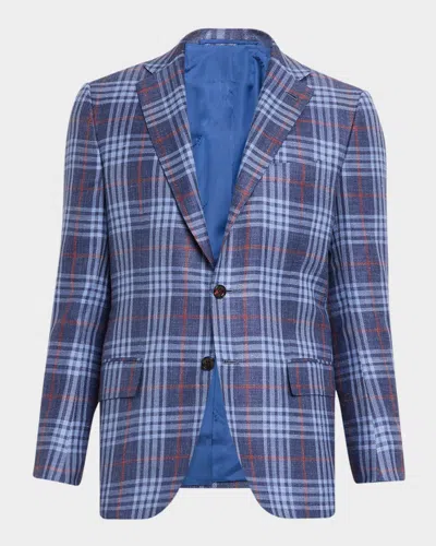 Kiton Men & Apos;s Cashmere And Silk Windowpane Plaid Sport Coat In Blue
