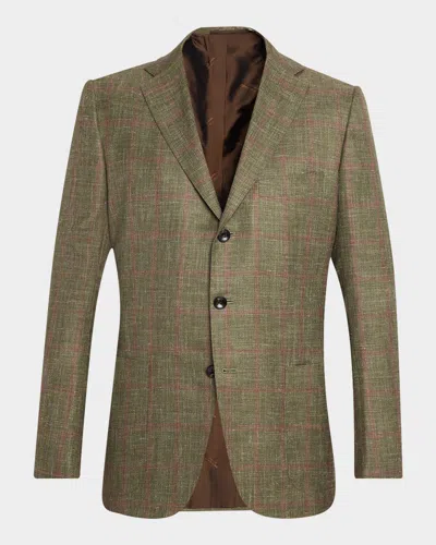 Kiton Men & Apos;s Cashmere And Silk Woven Windowpane Sport Coat In Green
