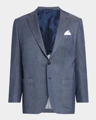 Kiton Men & Apos;s Cashmere Denim Single-breasted Jacket In Blue