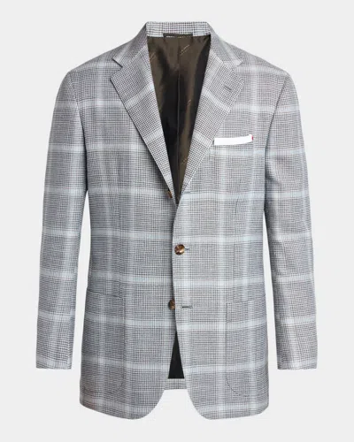 Kiton Men & Apos;s Cashmere, Wool And Silk Windowpane Plaid Sport Coat In Blue