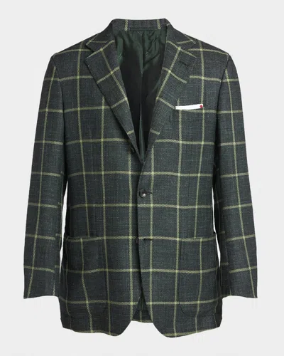 Kiton Men & Apos;s Cashmere, Wool And Silk Windowpane Sport Coat In Green