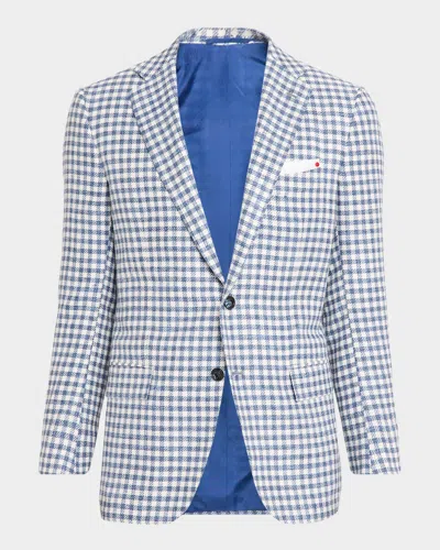 Kiton Men & Apos;s Cashmere, Wool And Silk Woven Plaid Sport Coat In Blue